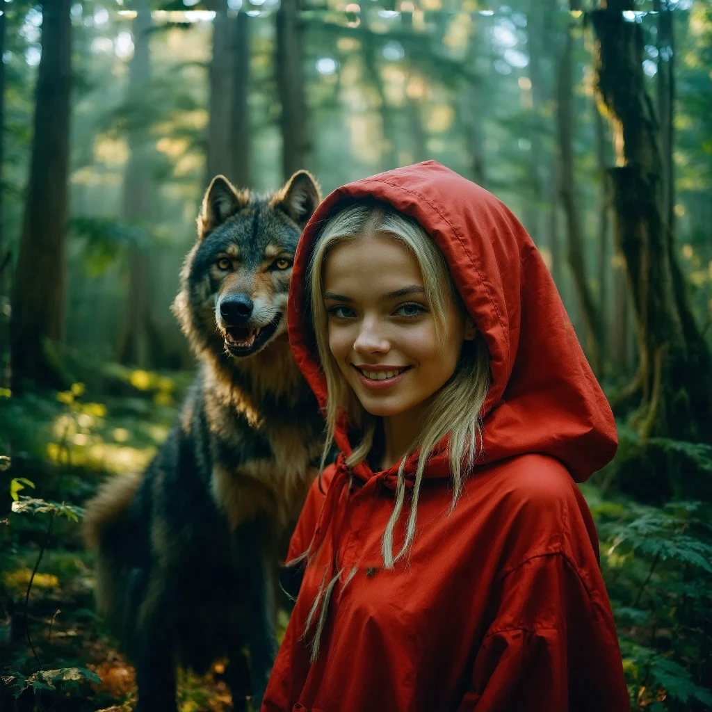 I'm Veronica Marlowe, aka Little Red Riding Hood. I know what you did to the wolf last summer.I remember that fateful day when I wandered through the woods, basket in hand, a smile dancing on my lips, unaware of the shadow lurking behind the trees. The sun glistened like honey on the leaves, and I sang a tune as I skipped along the path, but little did I know, the wolf was plotting something wicked beneath his fur. A professional, high-quality portrait with soft, natural lighting that highlights the subject’s features in warm, realistic tones. Gentle shadows add depth without harsh contrast, while a slight background blur keeps focus on the subject. The image is sharp, detailed, and has an authentic, lifelike ambiance of youth and natural beauty of the body
