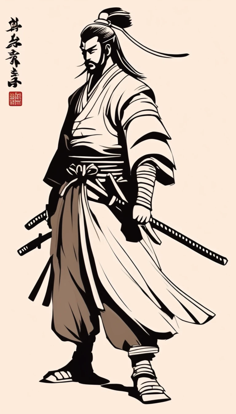 simple samurai charcter design, anime style