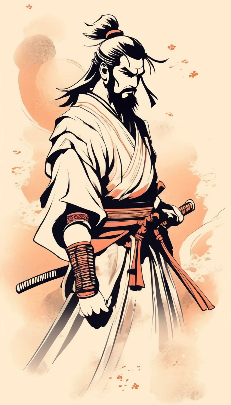 simple samurai charcter design, anime style