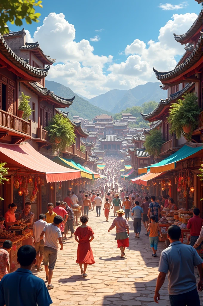 (masterpiece, 8K, UHD, oil painting, photo-realistic:1.3, by Greg Rutkowski), bustling trade markets of the Genghis Khan era, vibrant and colorful, merchants from various regions, (diverse goods and exotic products:1.2), symbolizing economic prosperity, busy market stalls, grand caravans, Mongol warriors overseeing, realistic style, (rich details:1.2), capturing the vibrant atmosphere, warm tones, sunlight filtering through, showcasing the dynamic trade and commerce during Genghis Khan's reign.