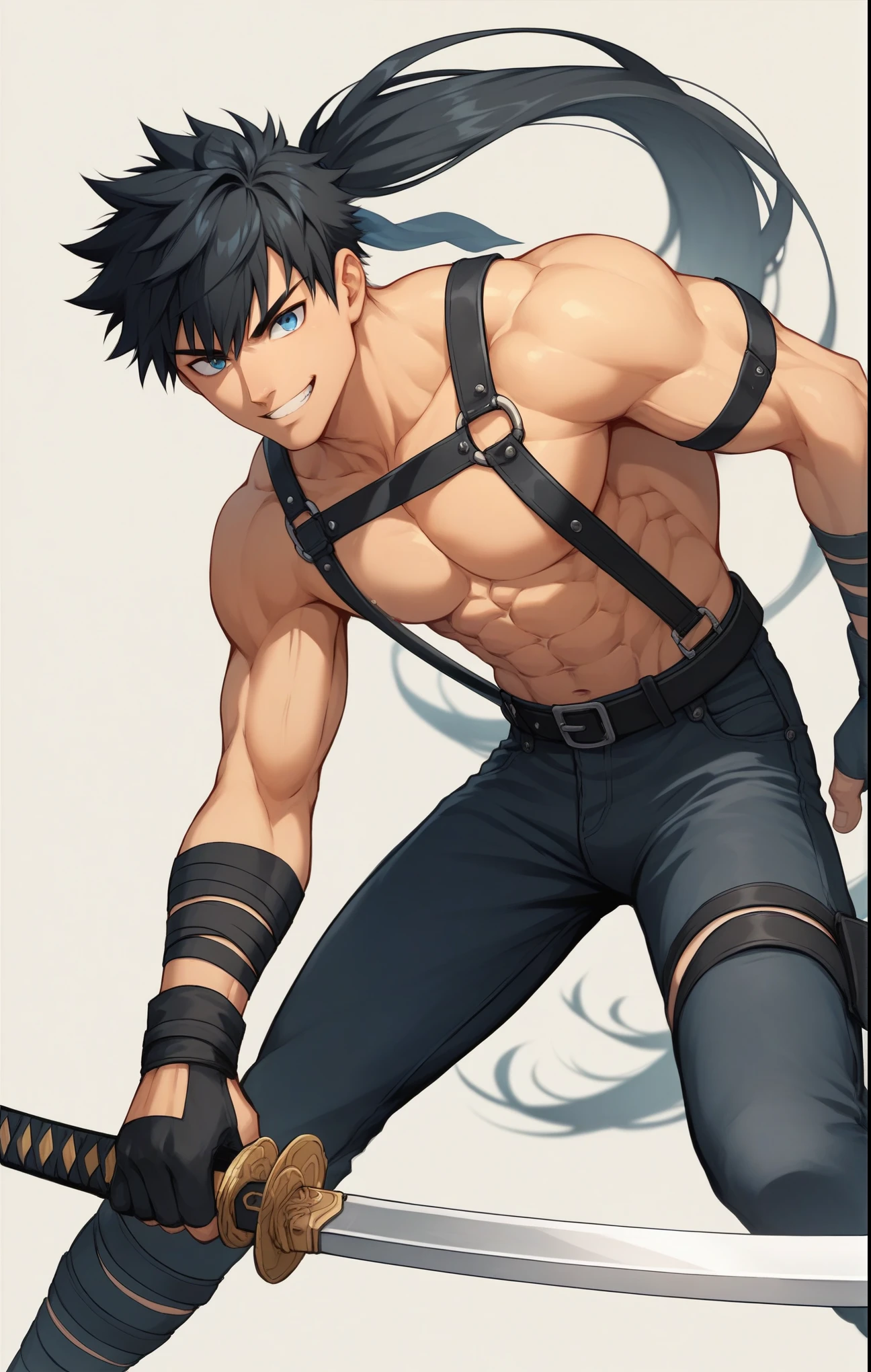  realistic skin　Being thin　Black Hair　naked　 realistic skin　 raising arms　Bound in chains　 it's opening its mouth　cliff　Long bangs　 skin is visible here and there　 sleepy expression 　Blushing　Cross-eyed　Sleeveless boy　being bound by chains　Chains wrapped around the body　Boy putting pressure on his thighs　boy in a tight black rubber suit　Kneeling　Black boots