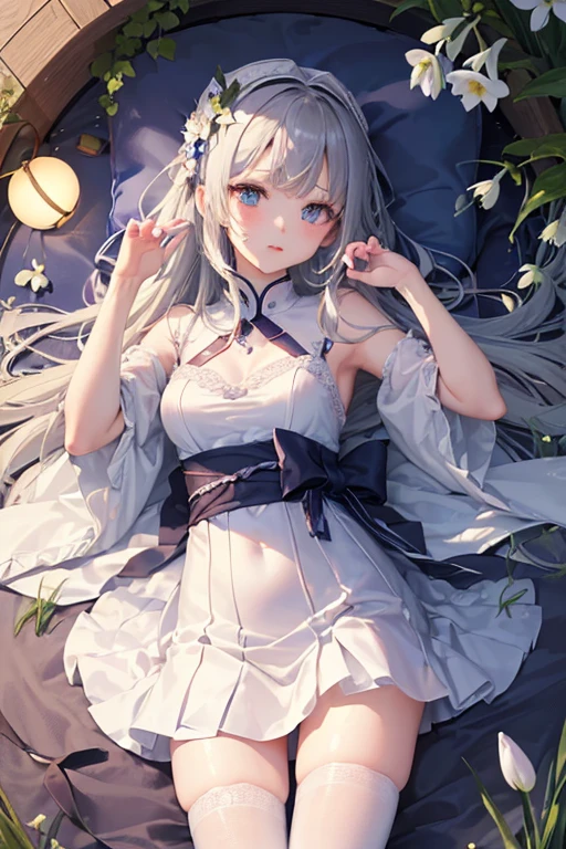 ((Best Quality)), ((傑Best Quality、masterpiece、High sensitivity、 high resolution on down、詳細な描写、 Delicate Facial Description)),  Fantasy、Slender woman、Red miniskirt in the open、Snowdrop、manipulate、