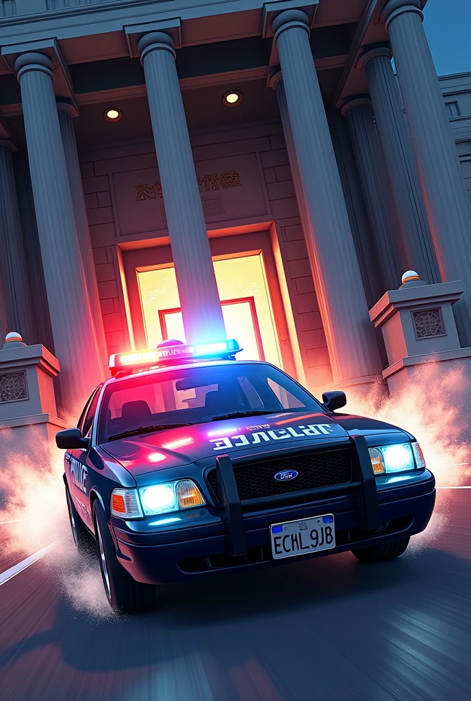 View a picture of the siren light shining from the police car in front ...