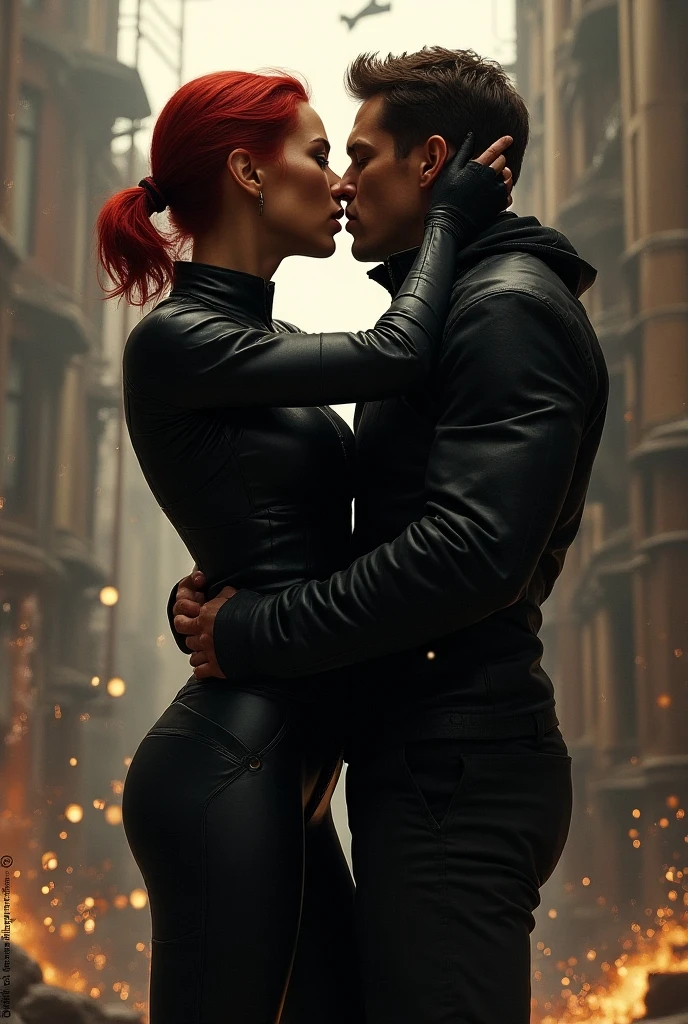 8 k, Best quality, masterpiece, Ultra high resolution, (Realism: 1.4), original photo, (realistic skin texture: 1.3), (Granularity: 1.3),  girl and guy dark style punks couple in love couple on a motorcycle facial details, masterpiece, Best quality, look at the viewer at night