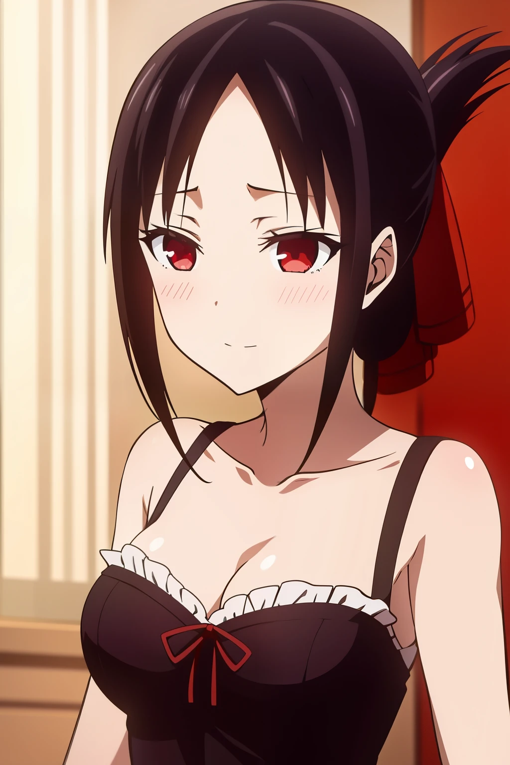 1 , shinomiya kaguya, Wearing sexy red eyes body lingerie.