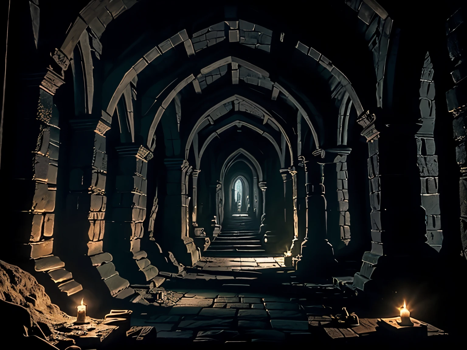 dangeon, cave,  ancient tower . Old place , poorly lit,  interior of a medieval dungeon, fantasy, claustrophobia, horror scene 