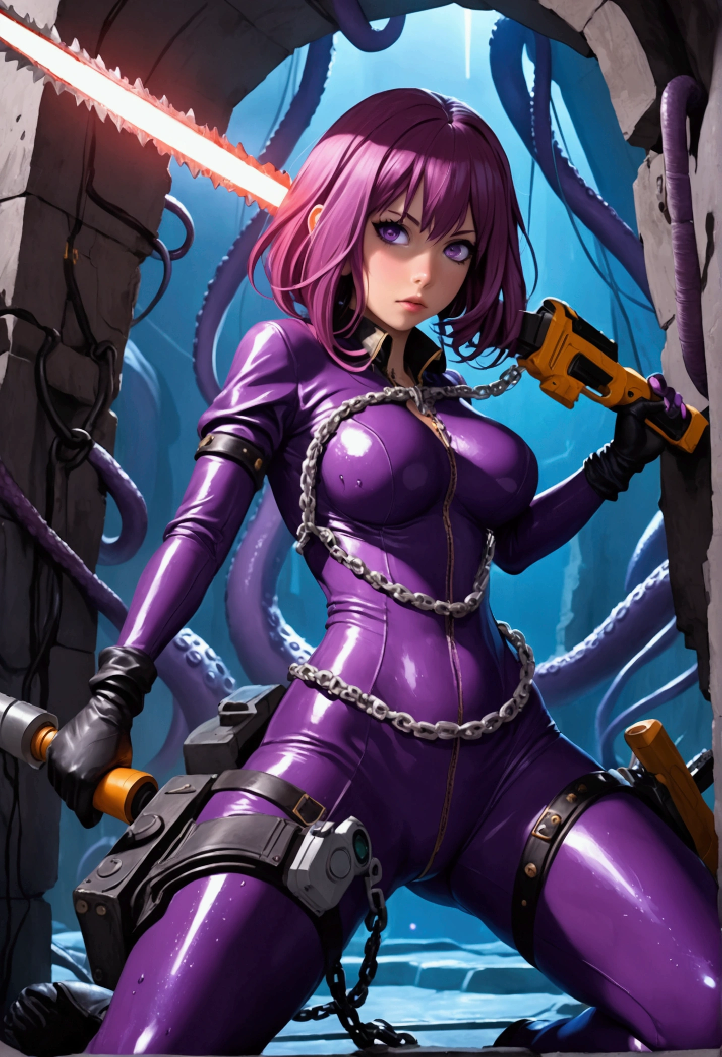 Prisoner warning, ninja, black mask, rags, no panties, no bra, restrained anger, rope scratches, open legs, female genital organs inserted into tentacles, tentacles inserted into genitals
tentacles, tentacle pits, hordes of tentacles, open legs)