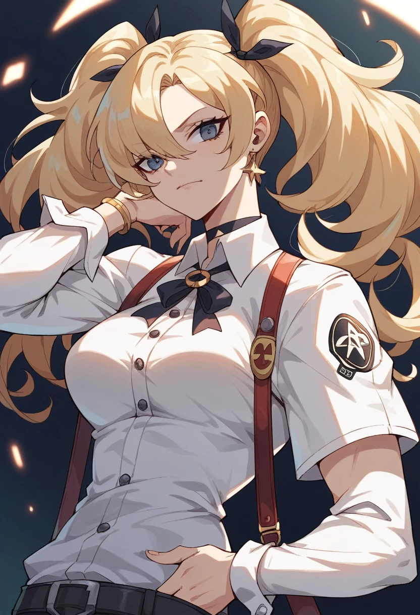 buenice white zenless zone zero, rostro amable, pechos grandes, twintails blonde