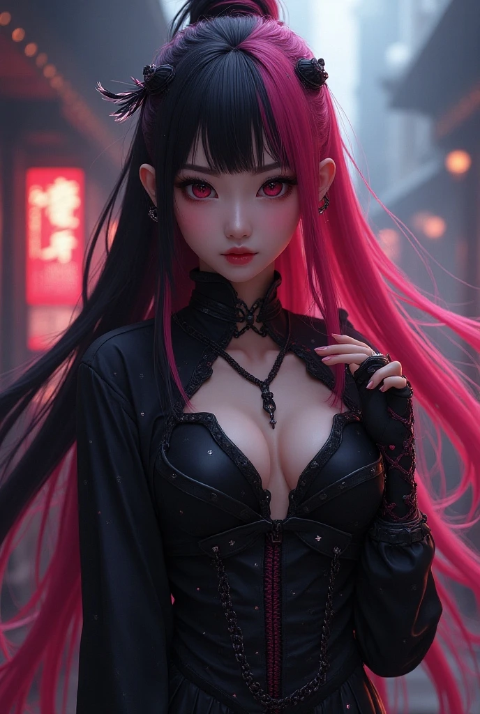 there is a woman sticking out her tongue with her tongue out, she has a cute expressive face, tongue out, with long hair and piercing eyes, sexy look at the camera, cruel korean goth girl, anime thai girl, she has a cute face, wan adorable korean face, ahegao face, jossi of blackpink, with mouth open, 1 8 yo