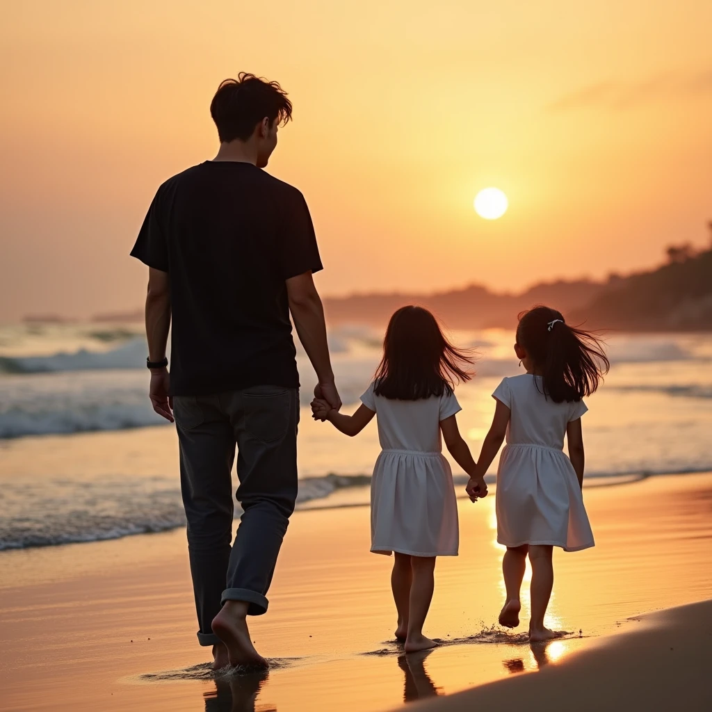 Create a picture of a father and his children
