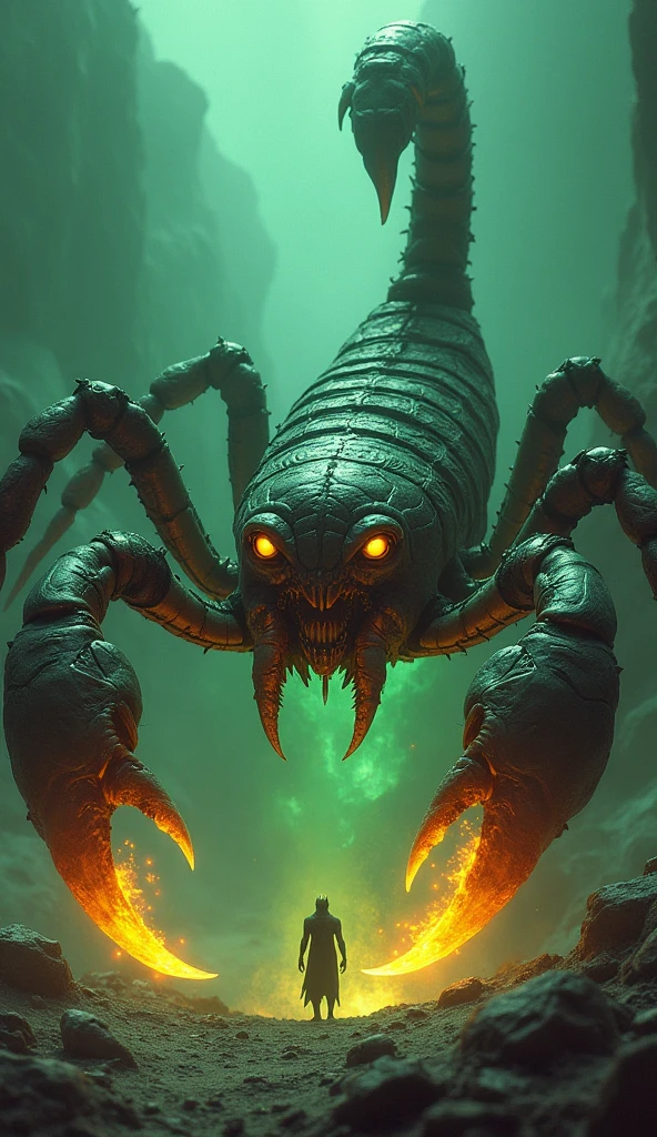 The Kaelythra is a creature of colossal proportions and aberrant appearance., that defies the laws of nature and imagination. It has a long and segmented body., similar to that of a giant centipede, covered in iridescent scales that change color depending on their environment, turning from the deepest black to a dazzling white. Each segment of its body is adorned with crystalline spines., resembling quartz needles several meters long, capable of absorbing light and reflecting it in a kaleidoscope of blinding colors.
Several rows of arm-like appendages emerge from its back., ending in claws as sharp as obsidian blades. Instead of a single head, The Kaelythra has three bulbous-looking protuberances, each with a different mouth. One is full of fangs like a shark, Another has a huge hole that emits a deafening roar., and the third is made up of tentacles that secrete a poisonous and hallucinogenic mist..
his eyes, distributed along its body in rows, They are hundreds of tiny golden spheres that glow with an unnatural intelligence.. Each eye can move independently, giving him 360-degree vision and allowing him to anticipate his enemies&#39; movements.
His legs, in indefinite number, They resemble bone pillars that are driven into the earth and rock., capable of passing through any material, which allows it to move both on land and in the air, due to a levitatory energy generated by etheric crystals embedded in his body.
