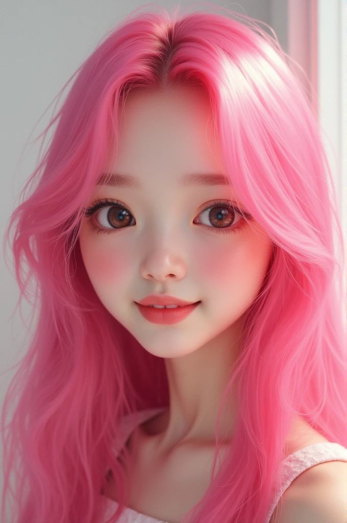 A pink-haired、length hair、Straight、faces、The upper part of the body。Forward-facing、laught、Opening Mouth