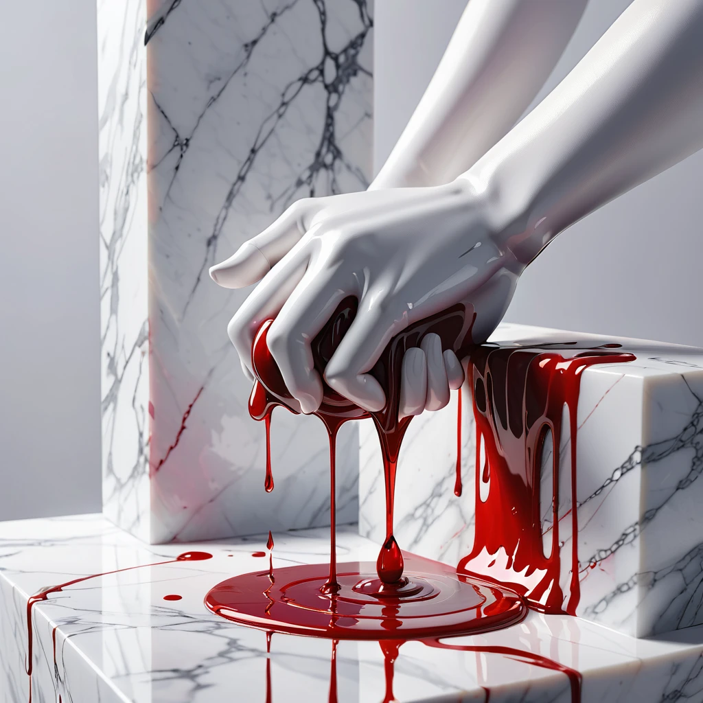 ((faceless)), (featureless blank head), gaunt woman, walking, emaciated, reaching out, red and white silk fabric floating about her body, ephemeral,