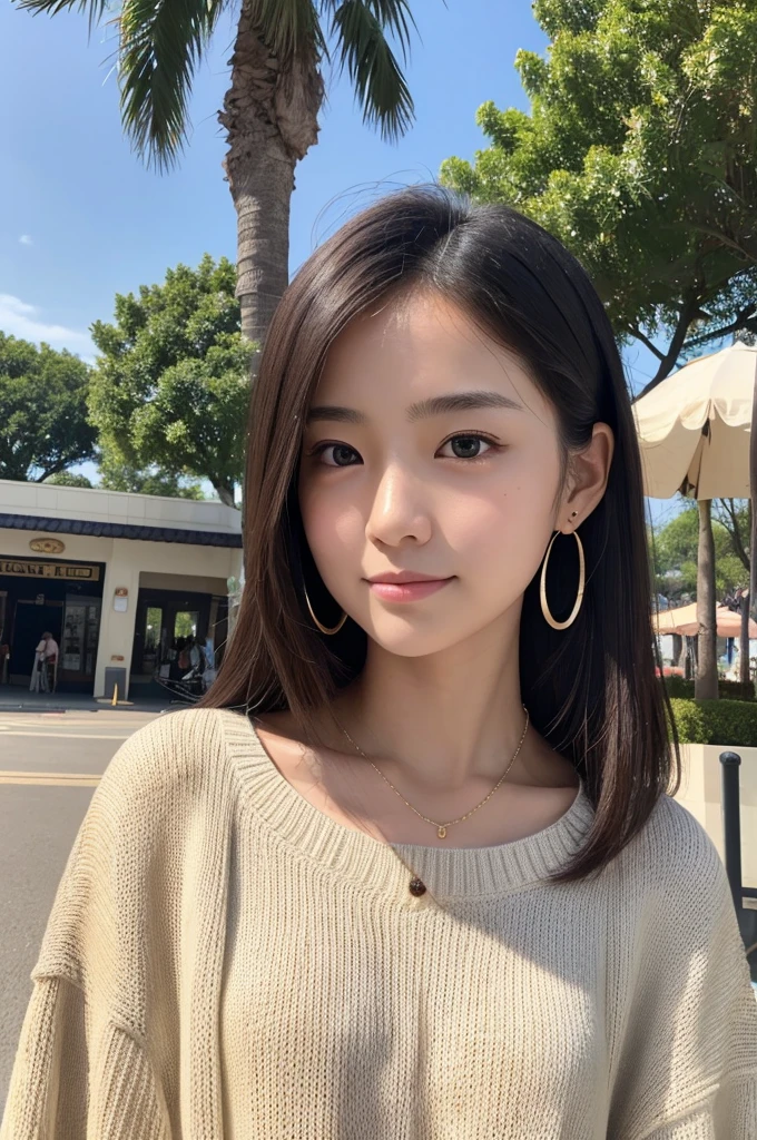 Ultra-high resolution, Superior Quality, highest quality, Very detailed, Realistic, 8k, RAW Photos, highest quality, masterpiece, Attractive girl, Awesome girl, Black Hair、 Shoulder-length layers, Mesh Hair, Japanese Idols, Sophisticated, stylish, leather jacket、Wear it on your shoulder、Not through the sleeves、shirt、smile、Beautiful teeth alignment、Ear piercing、Necklace around the neck、