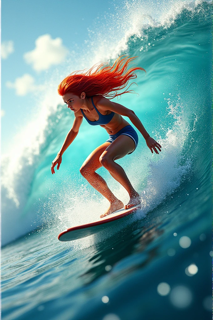 (want surfing young girl isabelmoner-smf dora), (((solo))) (surfing on waves). (Hyper-realistic), Very short orange hair, freckles, white cute tanktop, Mini Shorts, Sport, sweaty, Average Breasts, aesthetics, ((oil painting)), (headband:0.75),(teal:0.2),(Orange:0.2), (by Jeremy Mann:0.5), (by John Constable:0.1),(by El Greco:0.5),(acrylic paint:0.75), 8K