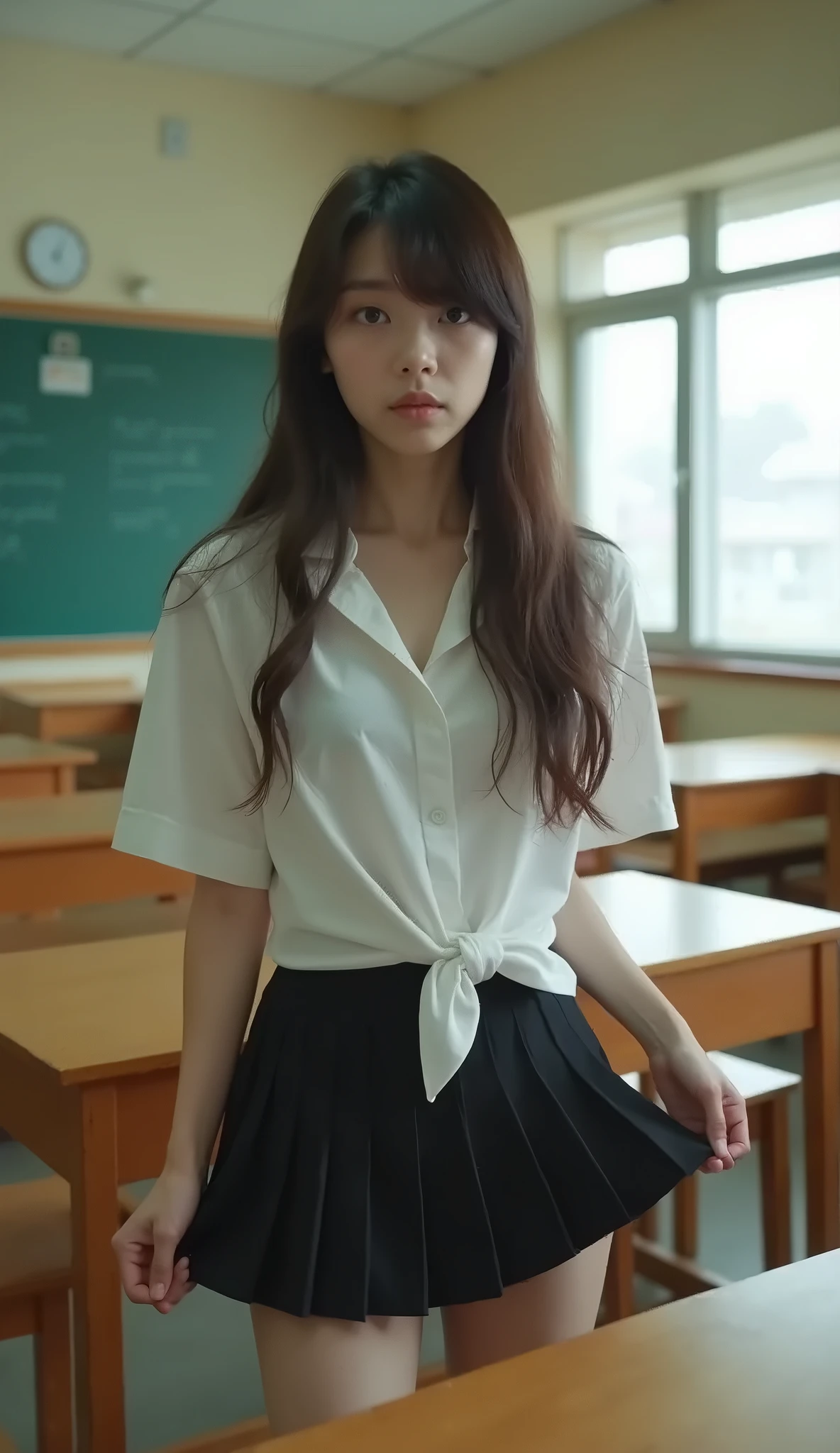 (1 girl), (sexy look:1.5), (flat chest:1.3), (very detailed目, very detailed顔), (超realistic, High resolution), (highest quality:1.4), (hyper quality), real skin texture, RAW photo, (realistic, Photoreal:1.37), very detailed, professional photography, (school uniform, pleated skirt:1.3), (look at me), (School, classroom), ((Face to face with me:1.4)), (from below:1.3), realistic private parts, lace panties, Japanese high school girl、超highest quality、masterpiece、超High resolution、written boundary depth、(Photoreal:1.4)、(award winning photos、信じられないほどのmasterpiece:1.3) 、RAW photography、golden ratio、Highly detailed CG Unity 8k wallpaper、detailed and complex、original、High resolution、RAW photo、(perfect body shape)、detailed and complex、Digital single-lens reflex camera、soft writing、(background person blur:1.1)、Sigma 85mmF/1.4、50mm Lenac lighting、nffsw、hyper real、color grade, Rear view,from below:1.3), (((Holding the hem of her skirt, she opens her legs and shows off her real pussy.:1.4))), (vagina)、spread legs、Lying down、On your back、penis、cum in pussy、(focus on girl)