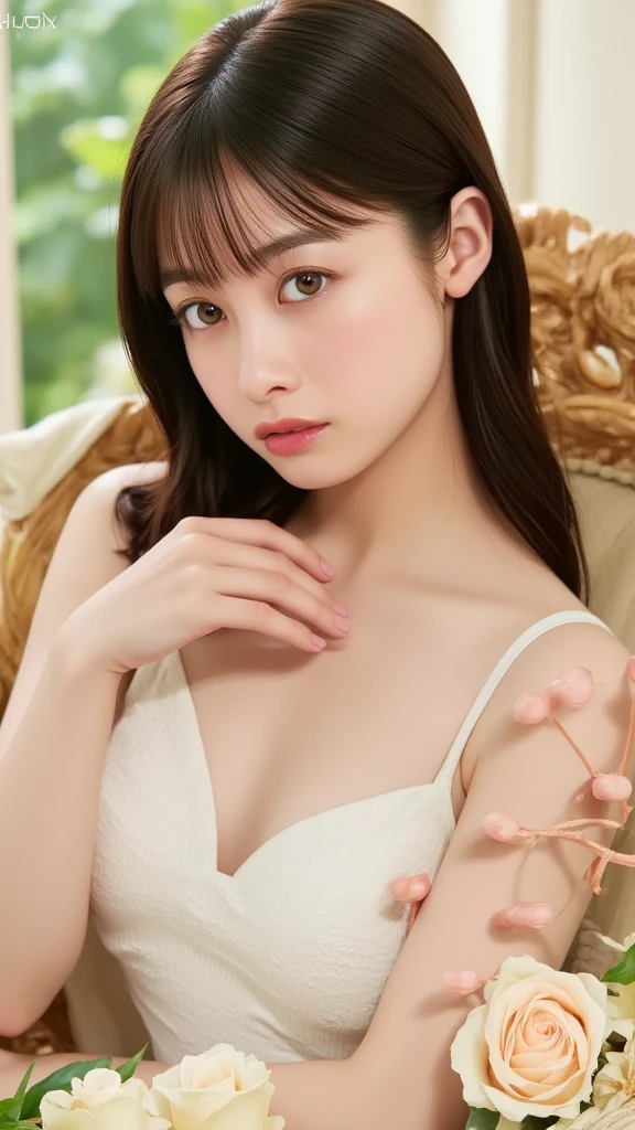 Kanna Hashimoto,One Woman、beautiful、Perfect looks、Pale turquoise eyes:1.3,((large breasts))、Perfect balance,(Please redeem: 1.1), (Realistic: 1.1), (photograph: 1.1), (Very detailed: 1.1),((NSFW)), ((beautiful nipples)),((Completely naked)), povbreastgrab, pov hands, breast grab