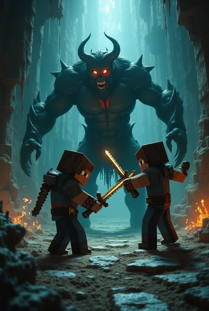 Minecraft Steve mining a demon miner