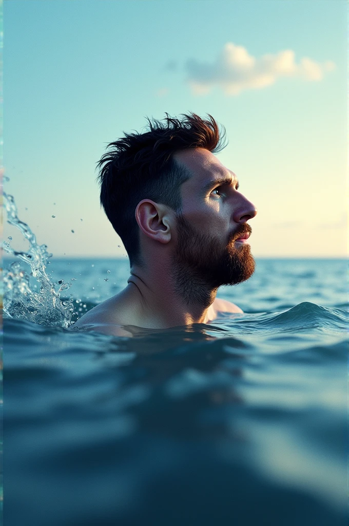 Head, water instead of hair made of water, waves hugging naked upper body, look over shoulder, hyperrealistic, real photo shoot, 8k