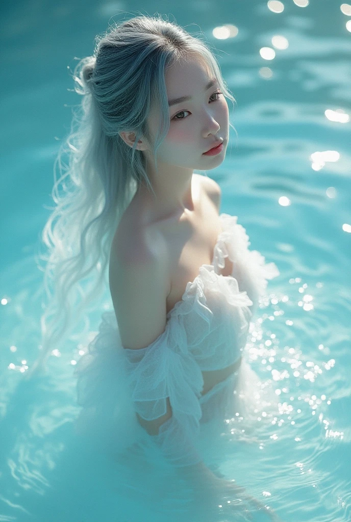 （Woman lying in bathtub in large bathroom）Photorealistic, High resolution, 1womanl, Solo, hips up high, view the viewer, (Detailed face), White hair, Long hair, （（maid clothes））, Jewelry、）（off shoulders）、（（a miniskirt、Upscar））（（Eyes closed））、（yawning）（sexypose）（（getting on all fours）（stick out buttocks）（（posterior view））Looks Back、1.1), tongue、Vaginal orchids、Runny Vaginal Discharge、Blowing tide、Very beautiful breasts、Grasp your breasts with both hands、 Spread your legs、sexual excitement、Sex Expressions、shinny skin。realisitic、Photorealsitic:1.37)、(Kpop Idol)、Medium Hair、(Pink blush)、(illuminating)、[[Open legs、Spread your legs apart]]、(独奏)、dynamicposes、((erectile nipple))、(Puffy eyes:1.２)、 (Slim legs)、erotick、nffsw、Highly detailed ambient occlusion、超A high resolution, A hyper-realistic, Highly detailed, (yawning), (((exhibitionism))), ((she is soaking wet)).Photo