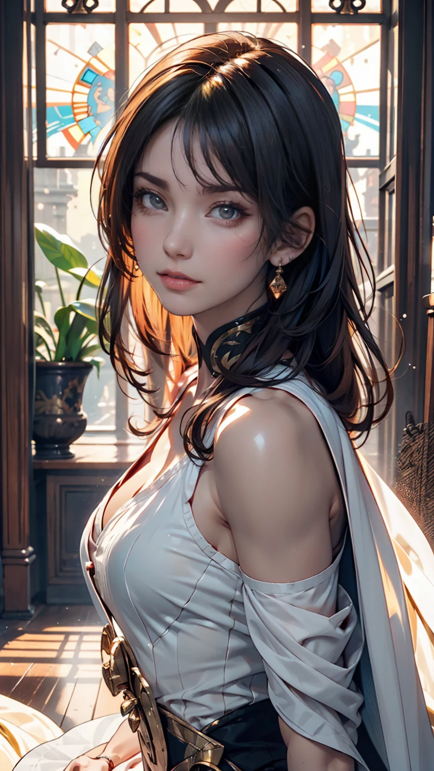 8K, RAW Photos, Realistic: 1.25), (Lip gloss, eyelash, Glossy face, Shiny skin, Highest quality, Ultra-high resolution, Depth of written boundary, chromatic aberration, Caustics, Moisturized lips, Super Trimmed Face, Sparkling, detailed eyes, Black Hair, semi-long, fashionable, Tight knit dress, thin