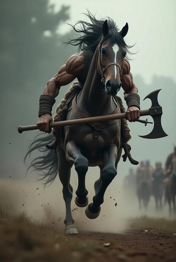 full of Action, (A north warior riding a boar running at the viewer, (bleeding, pierced by spears, scattering drops of dirt and blood to the sides)), oil painting