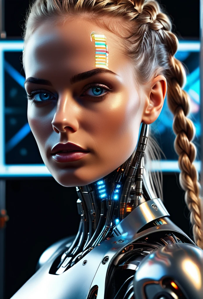 a cyborg woman with long hair made of cables, realistic face, a chain around her neck, scifi woman, beautiful cyborg priestess, seductive cyberpunk dark fantasy, epic scifi character art, trendy futuristic woman, cyberpunk medusa
