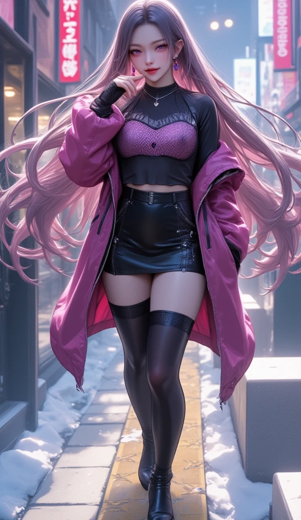 Ingrid,Large Breasts,Erect nipples,Mature Woman, (Dark skinned women:1.2), Dark Skin, Decided, Pink Red Hair, Gorgeous wavy hair,Soft curly hair, Hair Intake, compensate, lipstick, (Mole under the mouth:0.8), eyelash, Yellow Eyes,uniform, army sergeant school, heroic,Ultra mini skirt,(No pants:1.2),Exposed bare shoulders, Outdoor,Strong winds, stage, (fashion show:1.1),View your viewers,(High resolution, high quality:1.1), Intricate details, Cinema Lighting, One person,(Cool Beauty),(Metal collar),