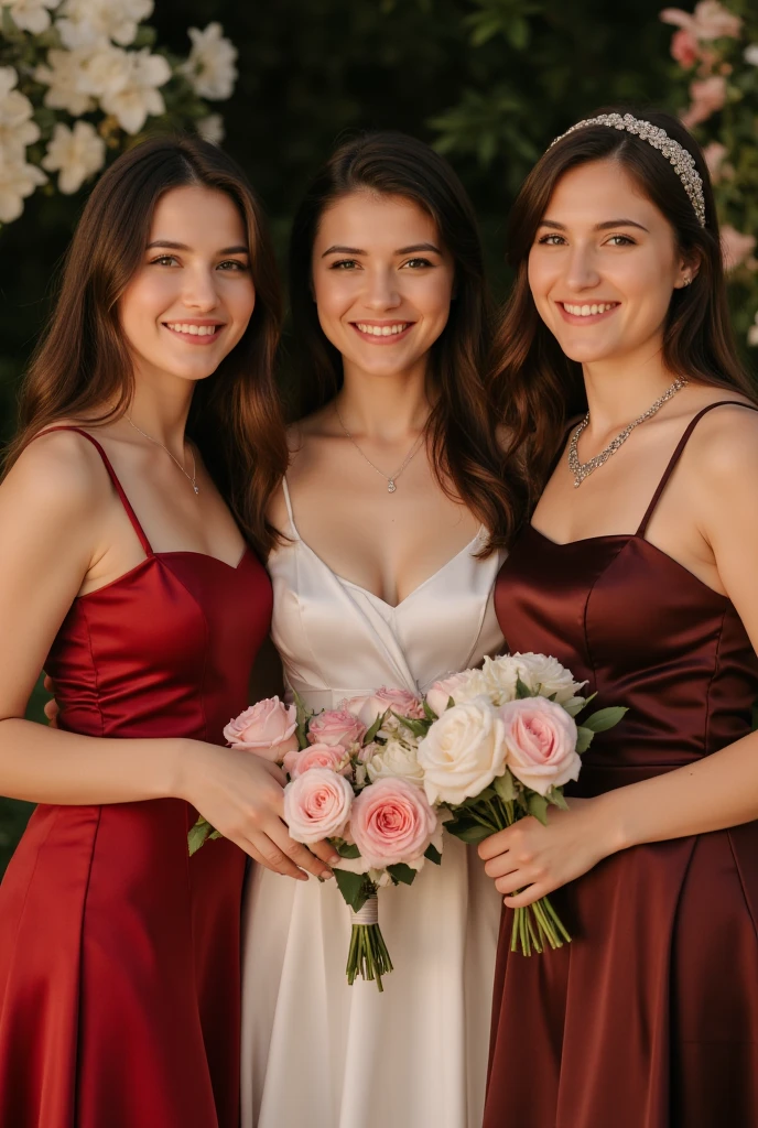 Imagem de 3 mulheres empreendedoras de vestido veludo vermelho em uma mesa 