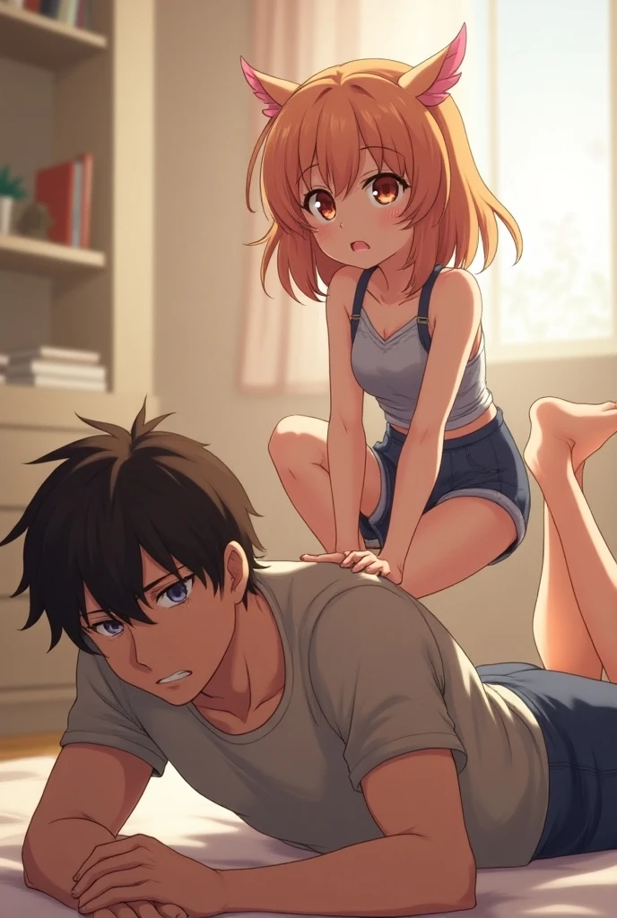 best quality, masterpiece, highres, detailed, perfect anatomy, <lora:Detail - add_detail:0.2>, 2people, 1boy and 1girl, <lyco:PiggybackRide-10:0.9>, PiggyBRide, piggyback, sitting, sitting on another, all fours, girl on all fours, father and daughter, happy, smile, living room,