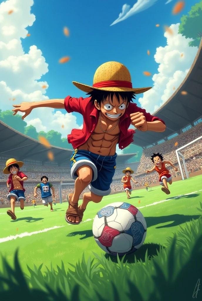 Create an image of shanks playing football in