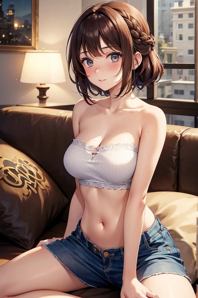 very cute and beautiful girl,(highly detailed beautiful face and eyes),
white blouse,(open clothes,laced pink bra:1.13) BREAK sitting on bed sheet,spread legs,
(smile),looking at viewer,pleated navy blue mini skirt BREAK
 antique hotel bedroom,gorgeous furnitures,black hair,
(best quality,masterpiece:1.0),absurdres,highres,ultra-detailed,extremely detailed,32k,8k resolution,
intricate details,cinematic scene,detailed background,solo,dynamic angle,