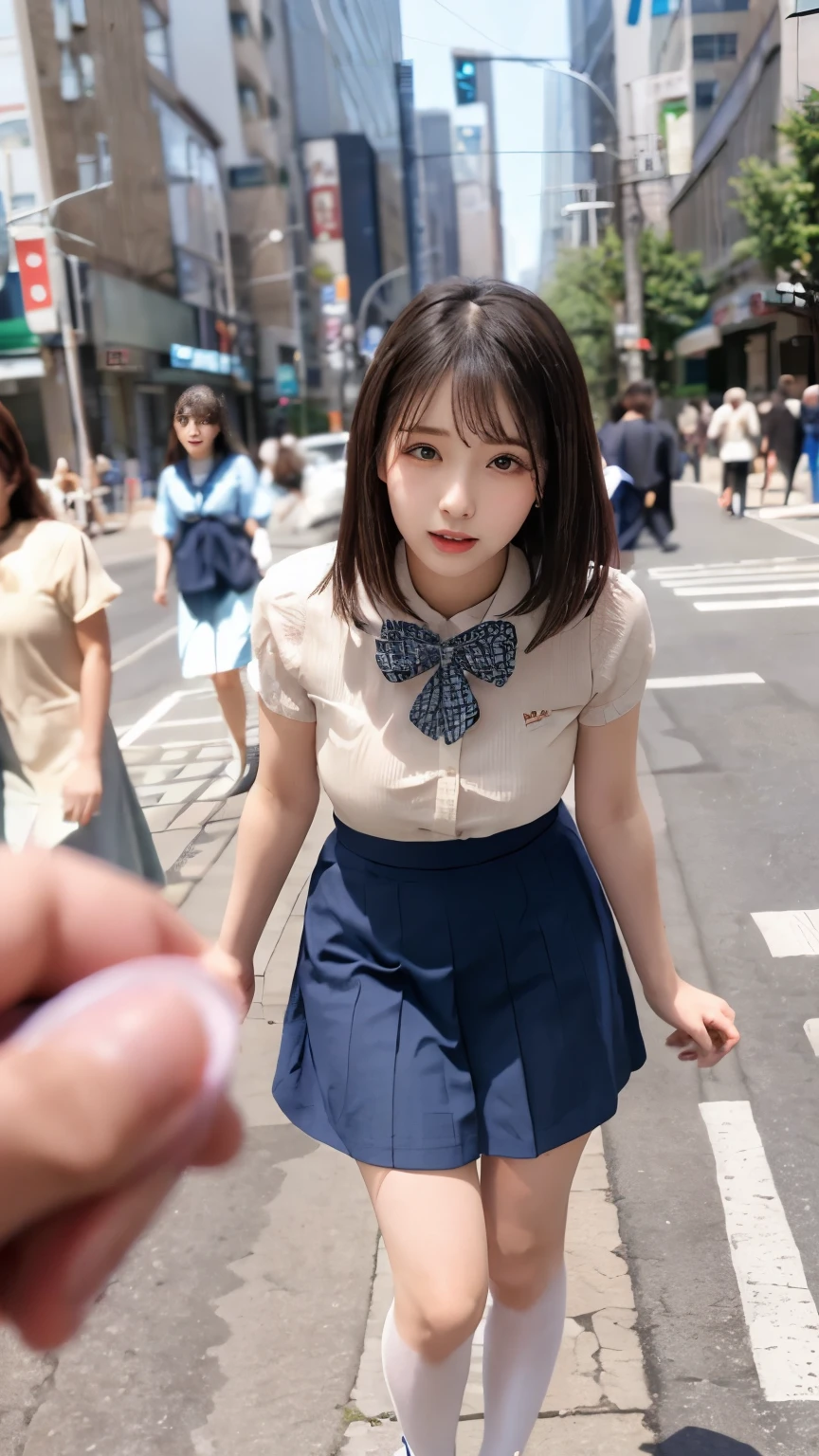 (best quality, masterpiece, ultra highres, ultra-detailed),(high school girl sucks PENIS naughtily),tween,cute,detailed face,fullbody,at street,tokyo,