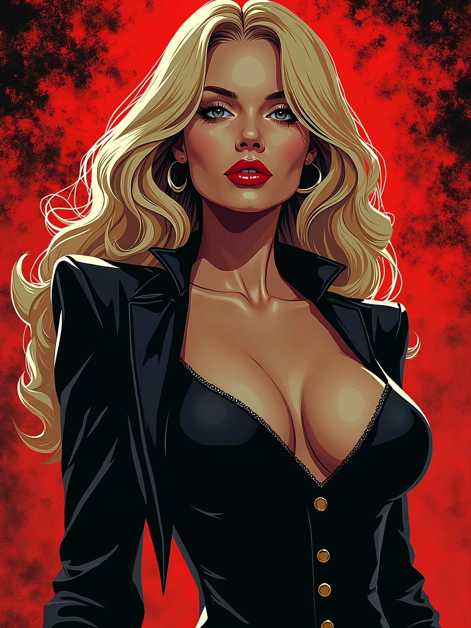 Lucy Pinder, face portrait, portrait, mouth wide open, (Adele), ((VERY INTENSE MAKEUP)), voluptuous, cleavage, lace, ((singing)), (), (sweating), ((Eyes closed) ), ((frown)) white hair, braids in hair, red jacket, red skirt, pantyhose.
