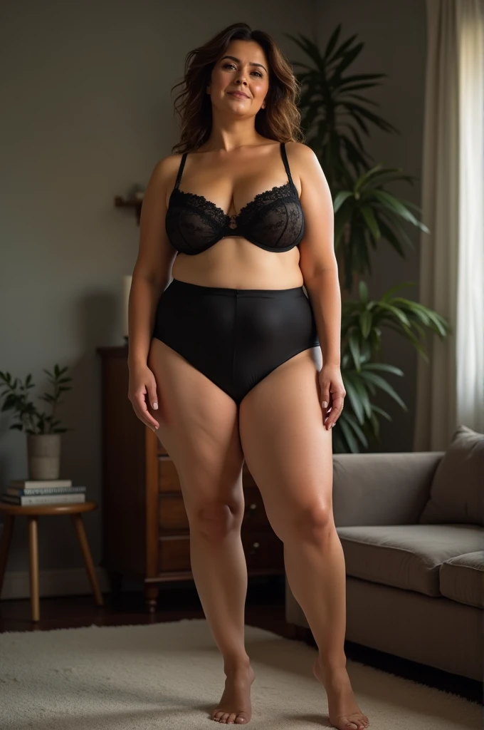 culona, Big legs, small waist, black underwear that reaches above the waist, head on, low stature