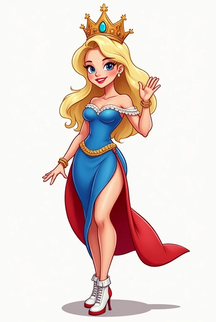 Buff Rosalina with Muscle, Rosalina as a bodybuilder, long blond hair, wearind in 
long closed blue dress, best quality, masterpiece, 8k, full body