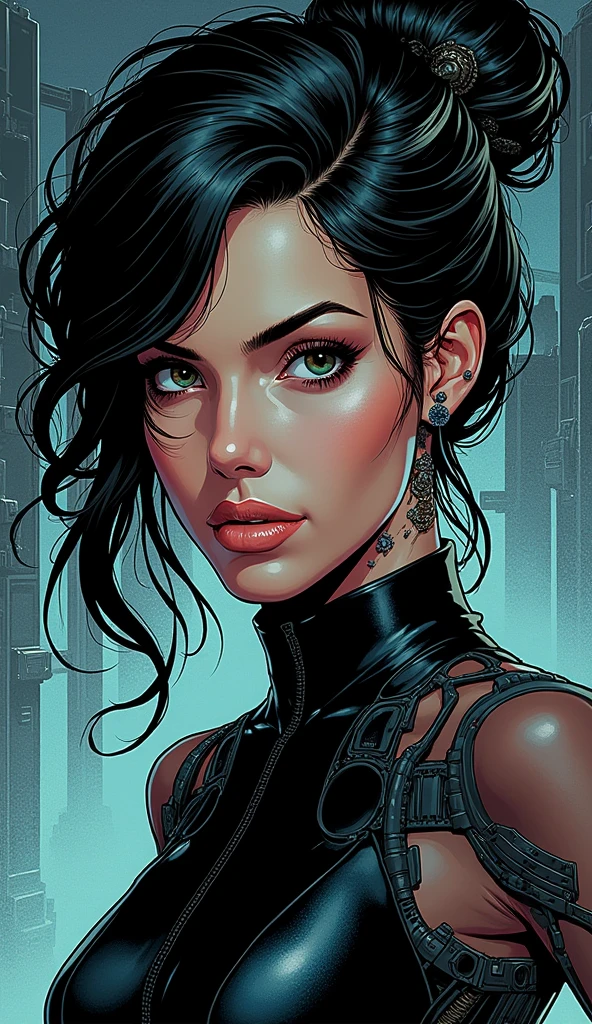 futuristic world: 1.5, surrealism, impressionism, oil painting, chiaroscuro, sensual, dramatic lighting, moody atmosphere, photorealistic, intricate details, masterpiece, ultra-detailed, high quality, 8k, best quality, realistic, cinematic, dark and brooding, expressionistic, powerful composition, emotional impact, Bill Sienkiewicz inspired art