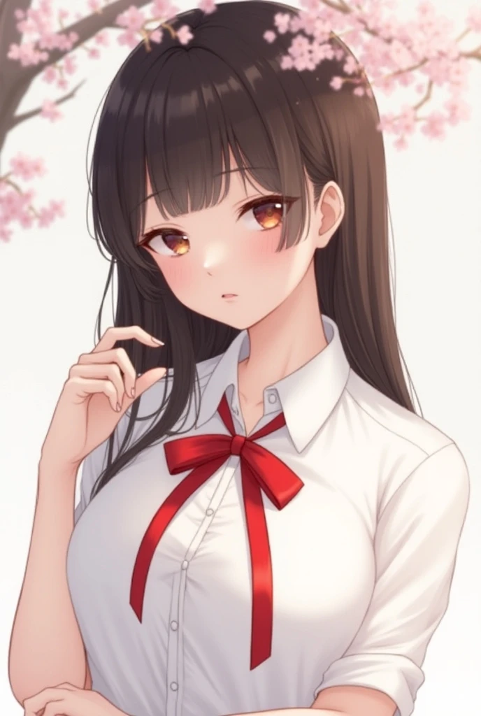 school girl in an forest , waistband of skirt is at the point above chest ,skirt dark red , plaid skirt , pleated skirt , Tight shirt , white Shirt , school girl , skirt under breasts , skirt is near breasts area , red knot , red bow , skirt is adjacent to the chest , rain , big breasts , big tits