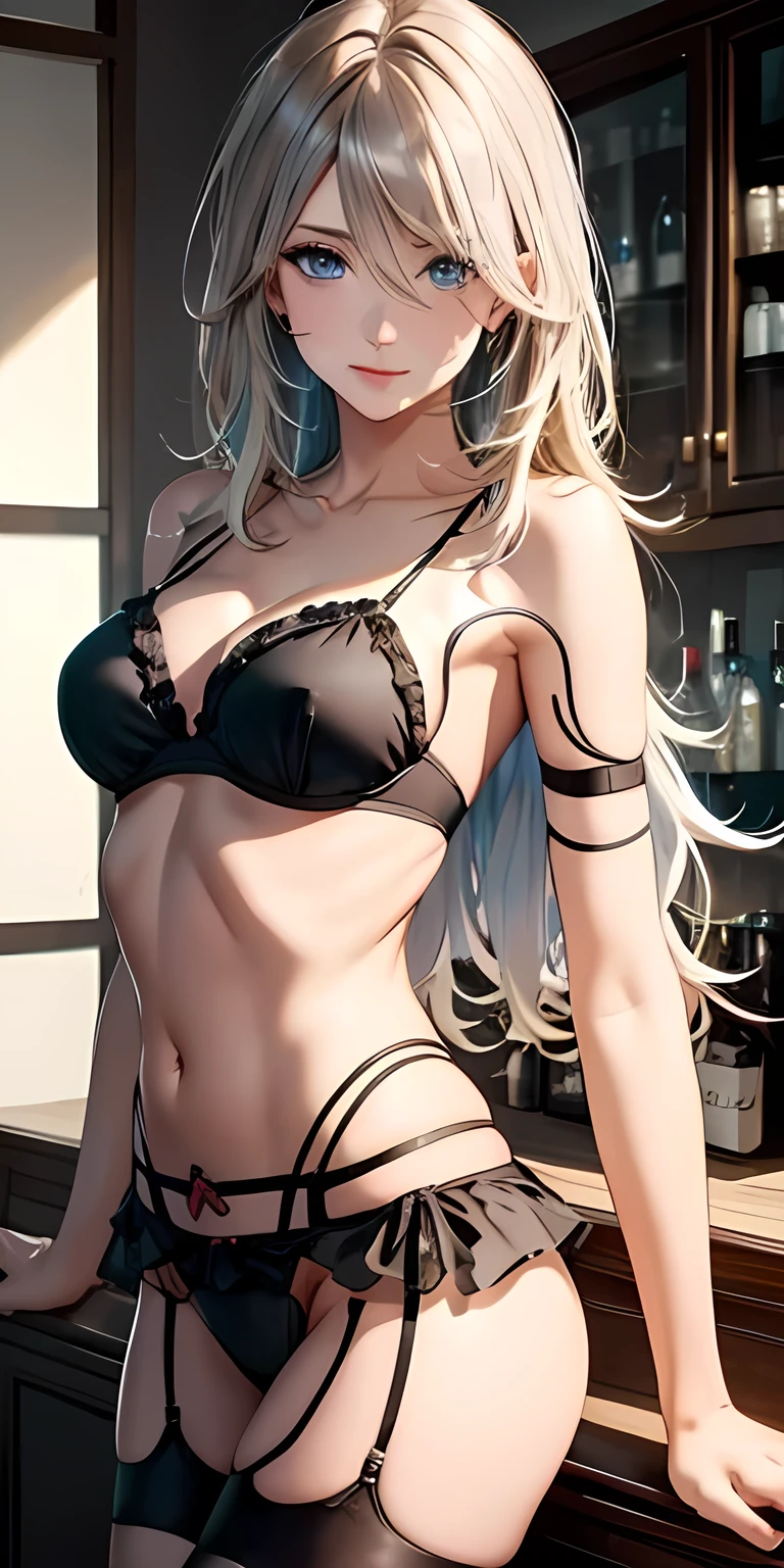 40 years old、 Sexy Poses、Very troubled expression、Place your hands on your mouth 、Ingenious、( gorgeous and highly detailed Mexican pattern ruffle bikini in pink and light blue :1.4) 、( FEMININE CASUAL TIGHT BLACK DRESS WITH LOTS OF FRILLES :1.8)、 ruffle choker :1.5、 focus on the garter belt 、 open legs、Buttocks and crotch visible 、Oily, growing skin 、 blue eyes 、blond hair,((highlights hair, brown streaked hair))、 shimmering eyeshadow , bar counter、( glossy lips : 1.4)、