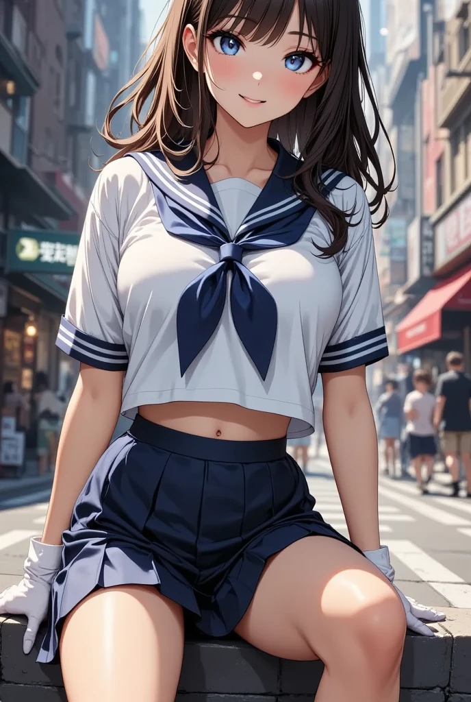 1girl, serafuku, cowboy shot, pleated skirt, white shirt, red neckerchief,
blonde hair, street, oversized shirt, sleeve cuffs, blue sailor collar,, masterpiece, best quality, highly detailed、(night:1.8, custom street:1.8, Detailed people、Detailed Background、Background blur:1.3, nightのcustom street),Sexual attraction girl