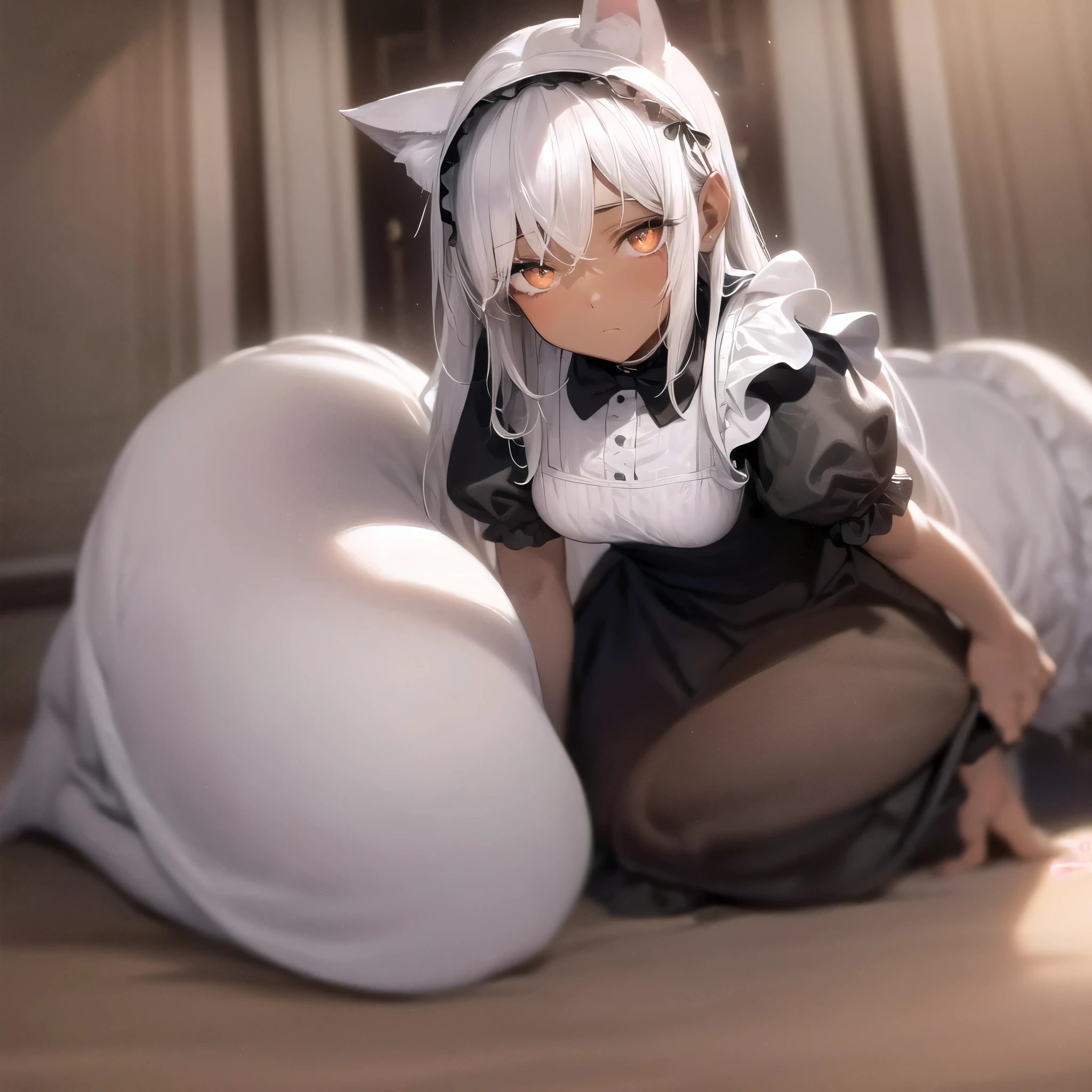 Anime girl with white hair and white stockings sitting on the floor, White Cat Girl, cute anime catgirl, anime cat girl in a maid costume, Very beautiful anime cat girl, anime catgirl, beautiful anime catgirl, anime cat, nekomimi, very beautiful cute catgirl, Attractive cat girl, anime girl with cat ears, cat woman