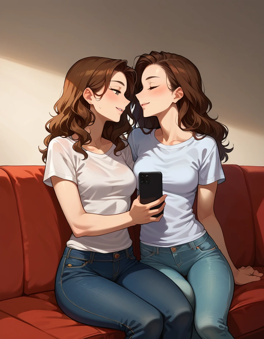 score_9, score_8_up, score_7_up, score_6_up, (cowboy shot), a hetero couple, BREAK, 1boy, (****, playing on his phone, jeans and t-shirt, medium crotch bulge), BREAK, 1girl, (****, female, slender slutty girl, brunette, wavy hair, cute and mature, tight jeans and white blouse, medium breasts), BREAK, (sitting side-by-side on the couch, she is rubbing the crotch of his pants:1.4).