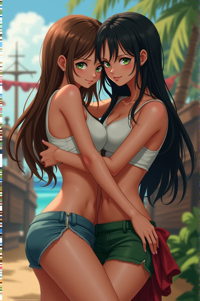,(best quality, ultra-detailed, realistic:1.37, masterpiece:1.2), woman, beautiful detailed eyes, beautiful detailed lips, brown hair tied up, smile, bikini, (muscular body:1.1),slim figure, caustics, textile shading, toned body, clean abs, palm trees swaying,