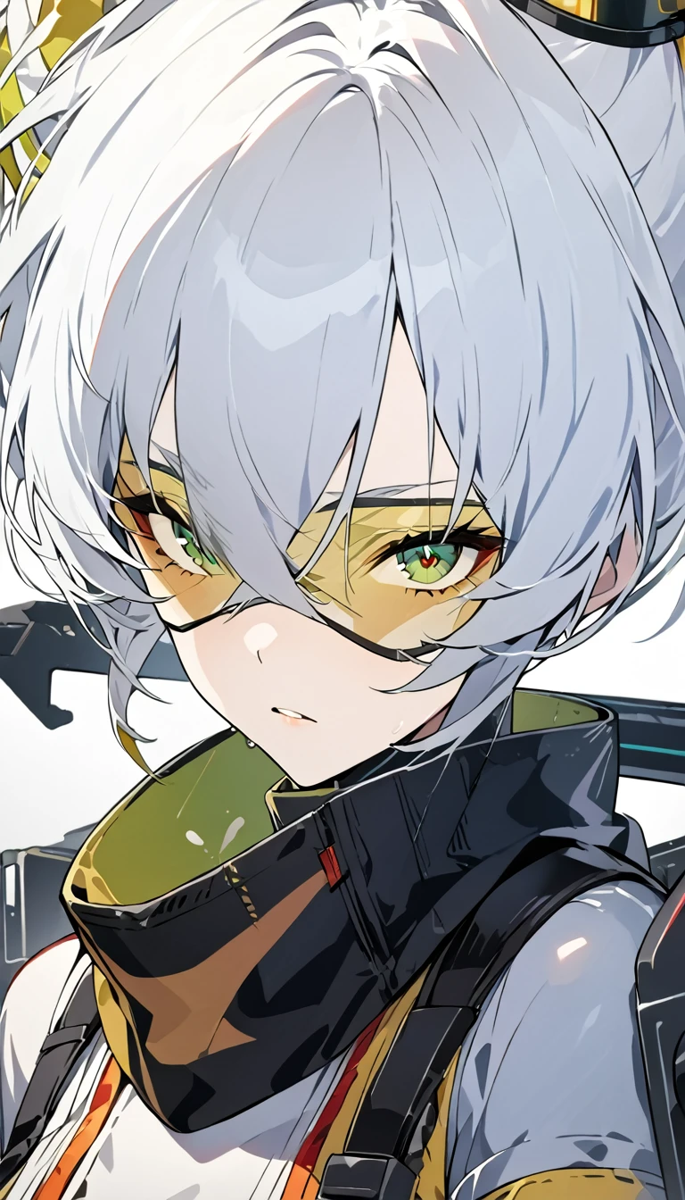 (((Zenless Zone Zero: soldier 11))), masterpiece, High resolution, cool beauty, 30 years old, Top quality eyes, Detailed face, white background, detailed face, white hair
