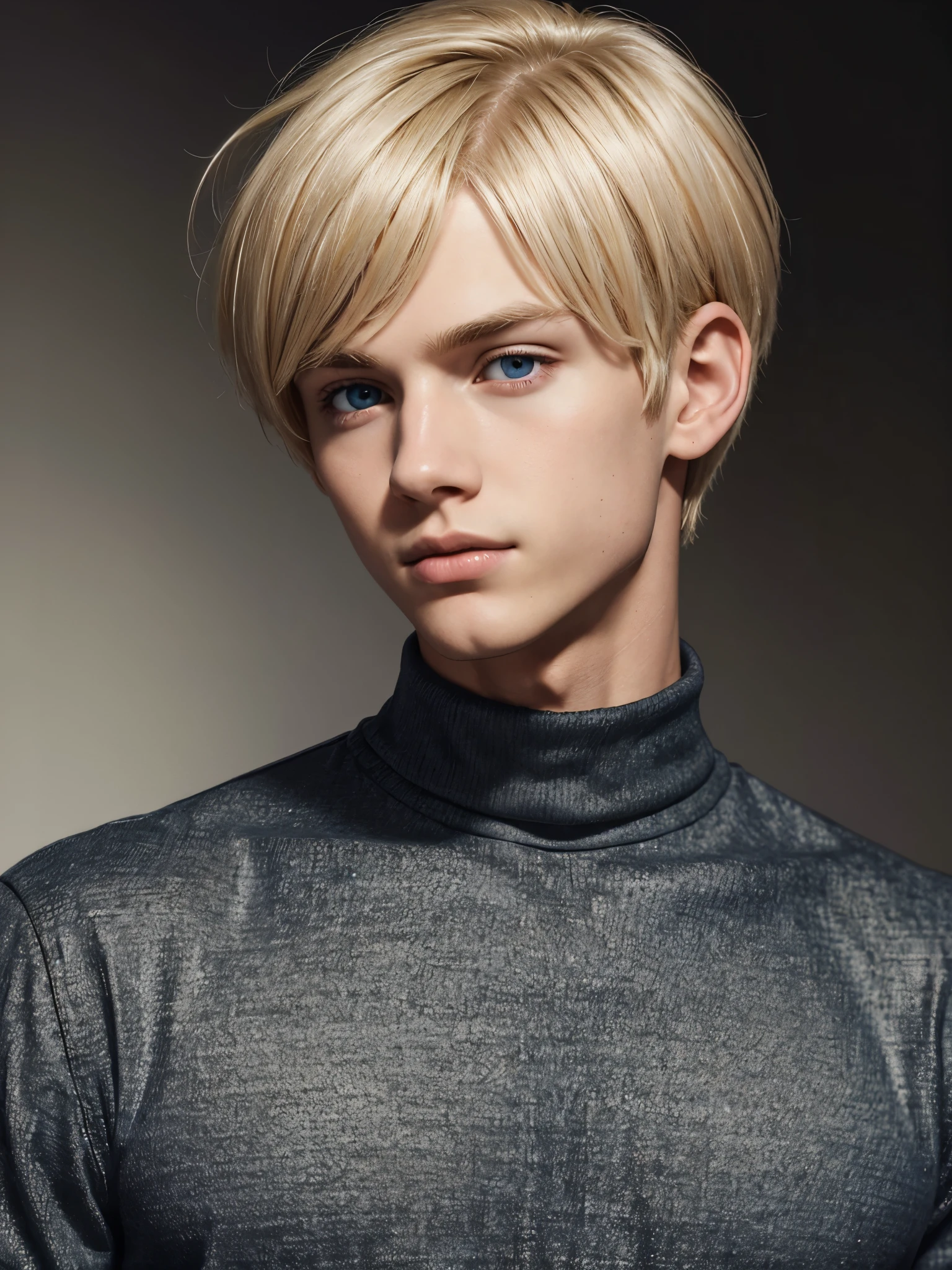 (best quality), 1boy, male, porcelain skin, blonde hair, short hair, straight hair, side swept bangs, brown eyes, perfect eyes, black turtleneck, jeans, skinny body, masterpiece, anatomically correct, highres
