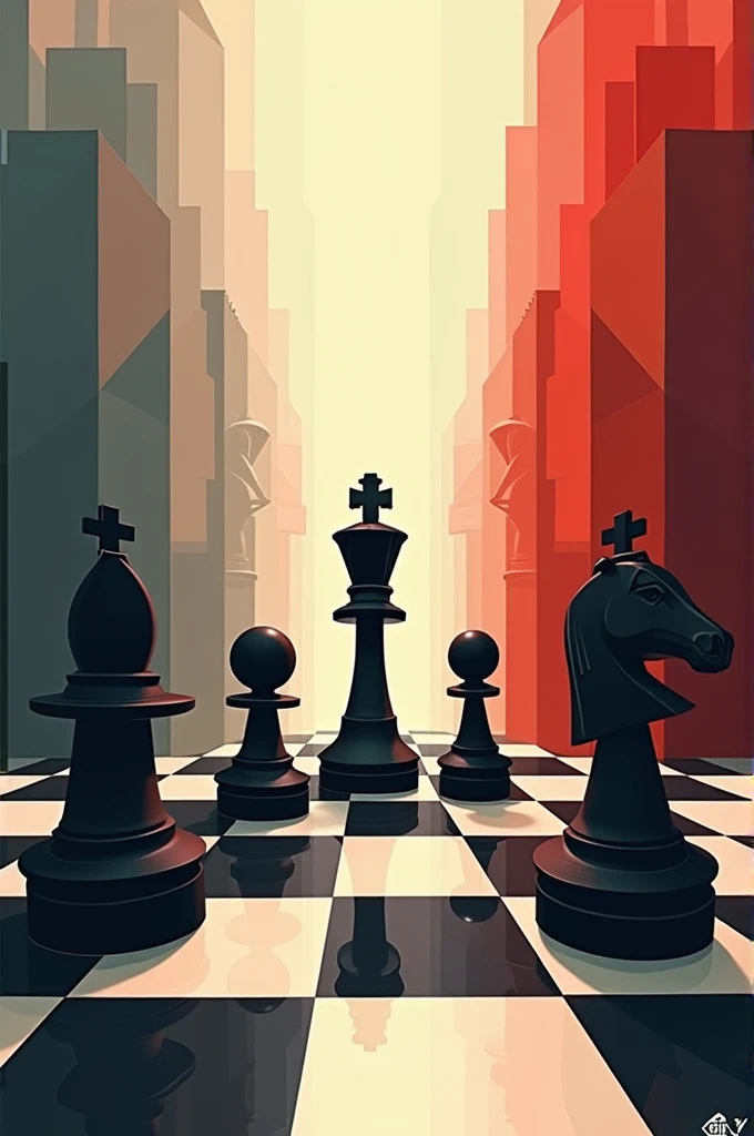 masterpiece, best quality, 1boy, chess mystery movie poster, Bauhaus, shapes, lines, abstract