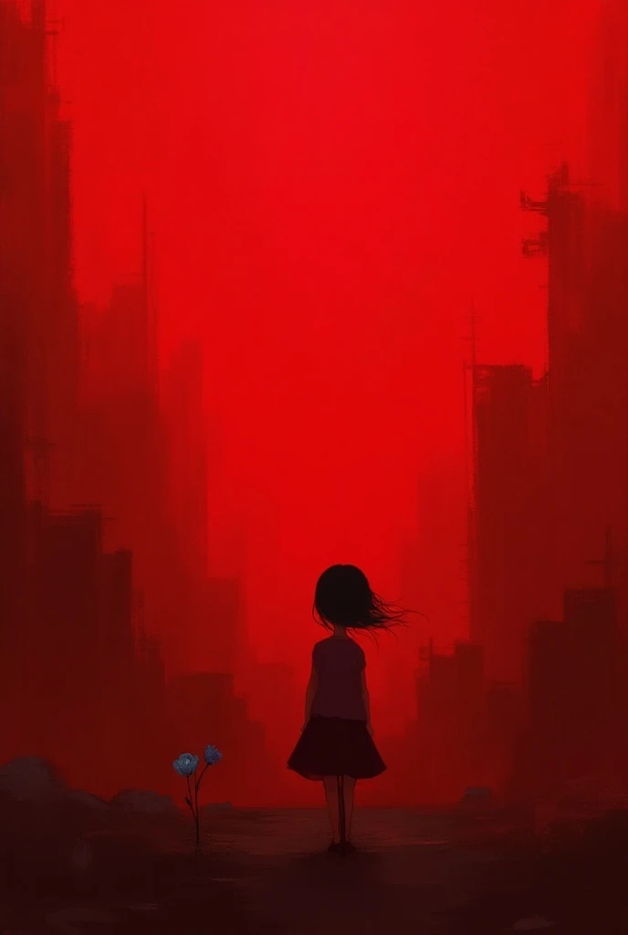 ink illustration, hauntingly beautiful scene of a woman standing on a roof releasing 99 red balloons over the city at night, the balloons and the woman's red dress are the only splashes of color, ink splashes, rough ink sketch