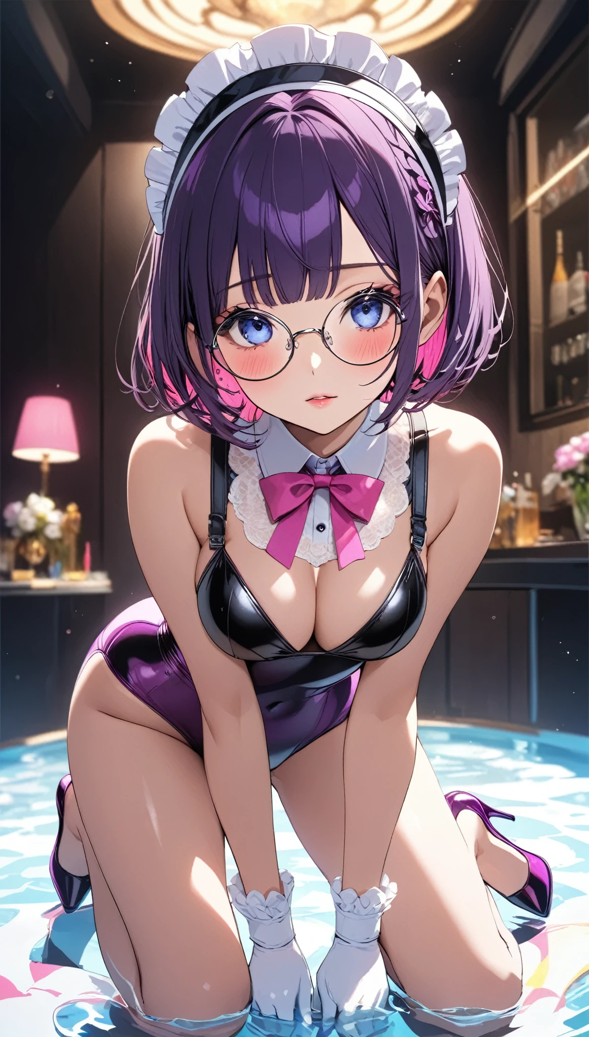 2d, masterpiece, best quality, anime, highly detailed face, highly detailed eyes, highly detailed background, perfect lighting, full body, 1girl, solo, a-chan, short hair, logo, id card, smile,bunnygirl suit,