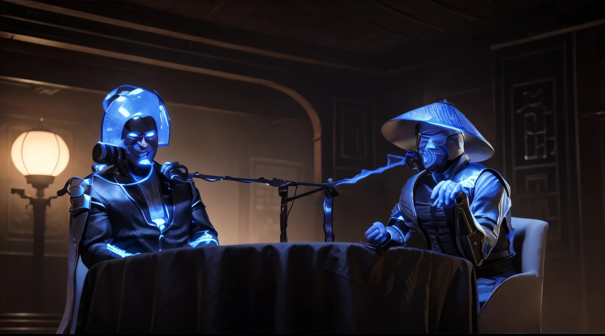 two men at the table, Raiden, Raiden, Raiden изmortal kombat, 