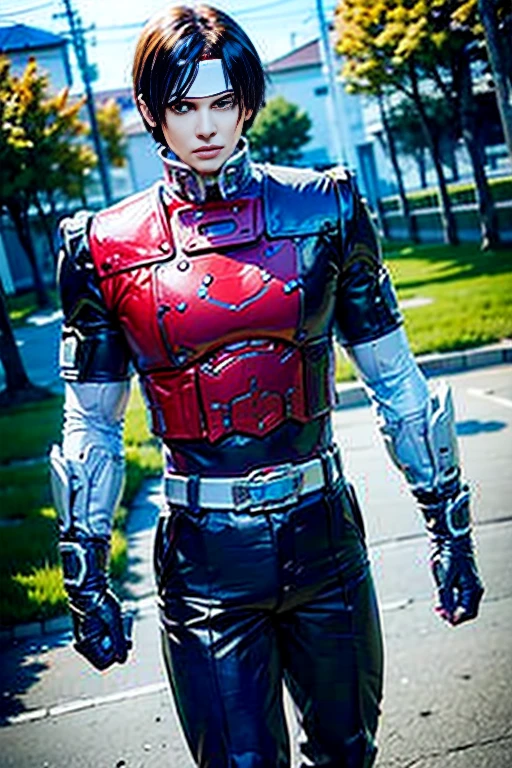 ( High-definition CG), (Best Quality), ( High-definition CG), (Best Quality),Kyo Kusanagi has a beautiful body,  Power Rangers costume , Handsome and cool young man ,Age 18 years old sensual appearance,   Crotch Bulge 